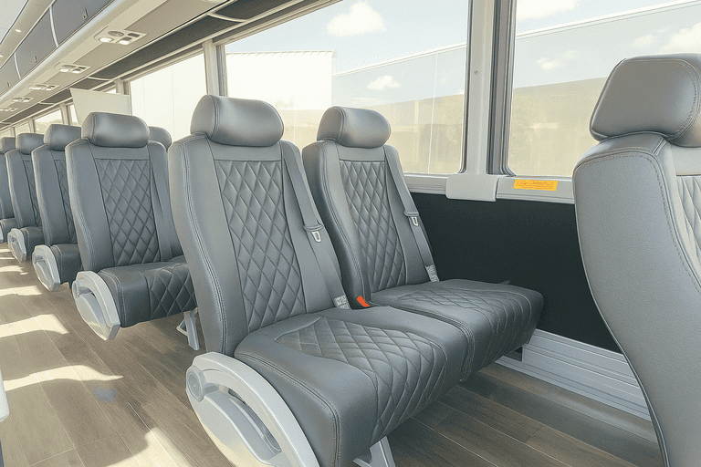 interior of Durham Minibus Company charter bus
