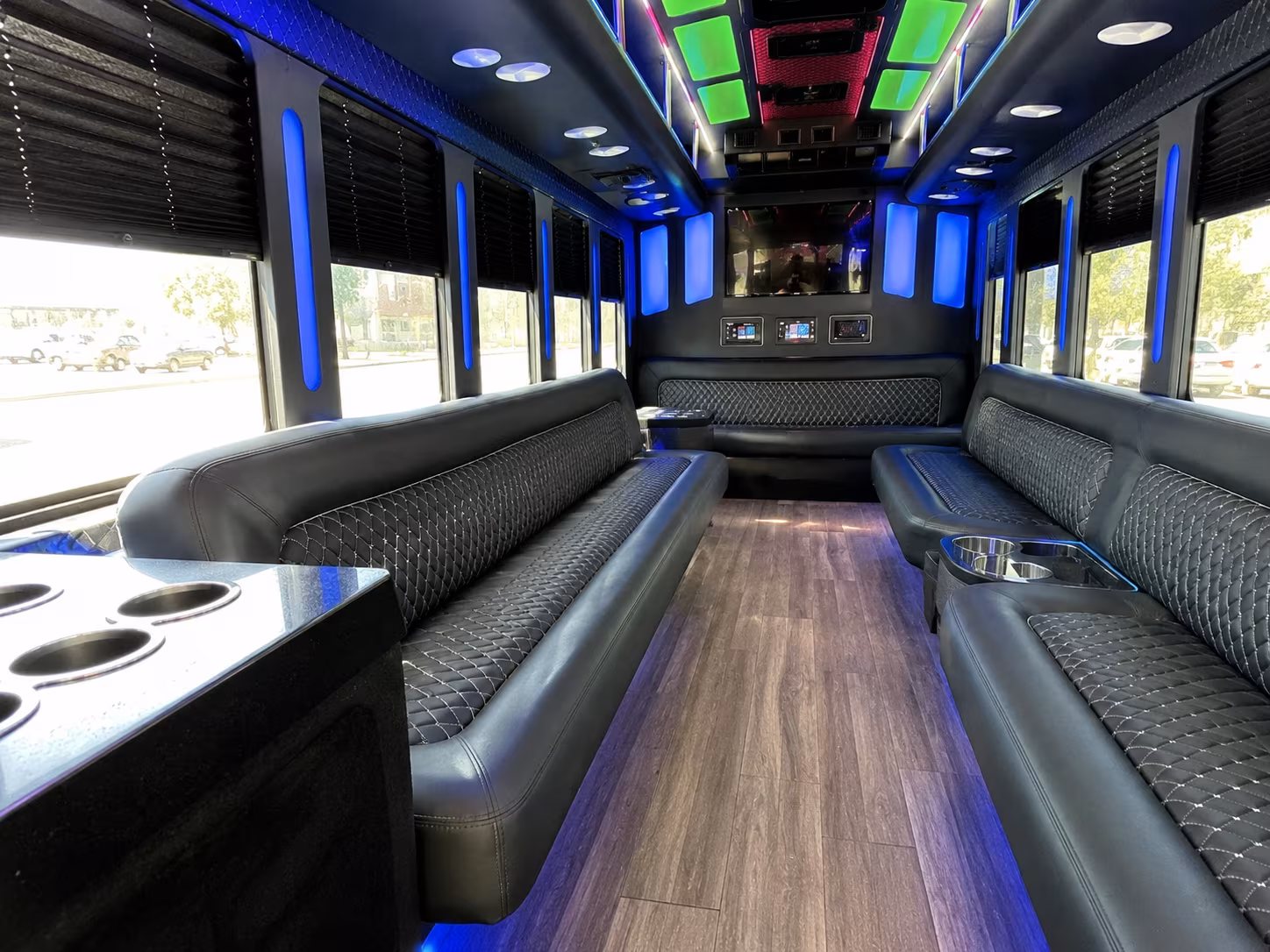 durham 15 passenger party bus inside