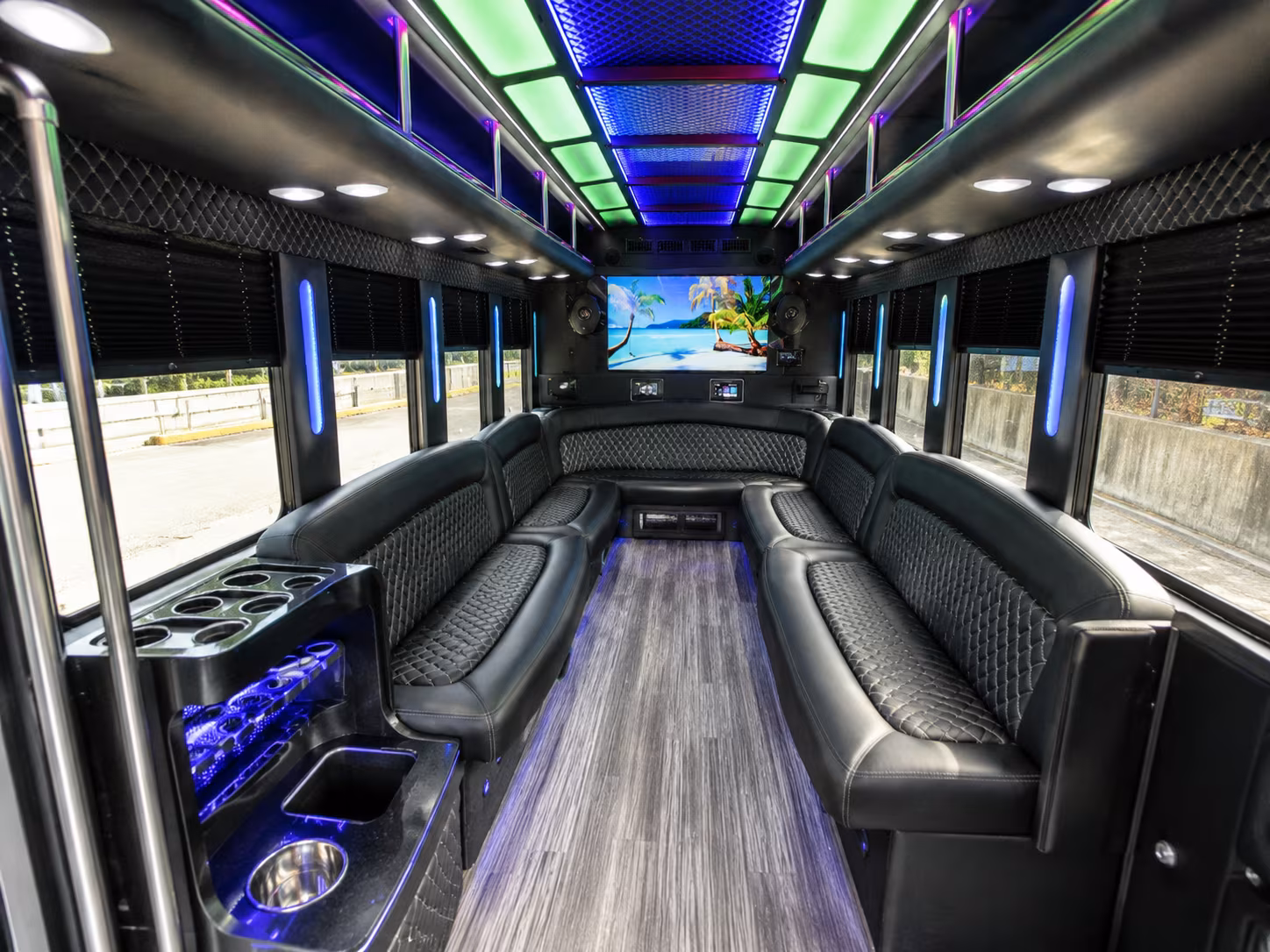 durham 18 passenger party bus inside