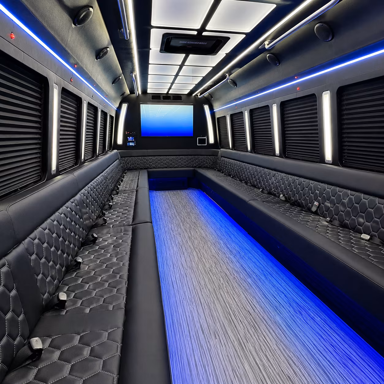 durham 50 passenger party bus inside